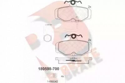 R BRAKE rb0598700 -  Комплект тормозных колодок, дисковый тормоз